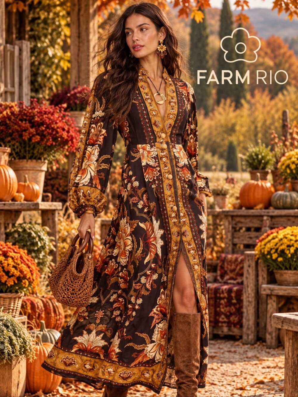 FARM Rio "Jardim de Outono" Midi Wrap Dress $268